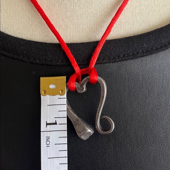 Red Cord Necklace with Silver Heart Pendant - Picture 3 of 4